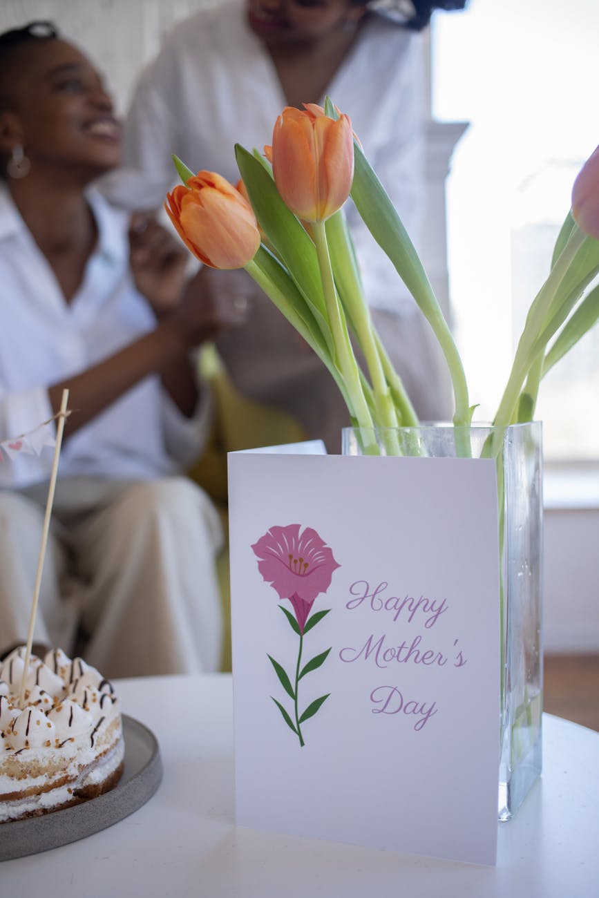 photo of a mother s day card and tulips